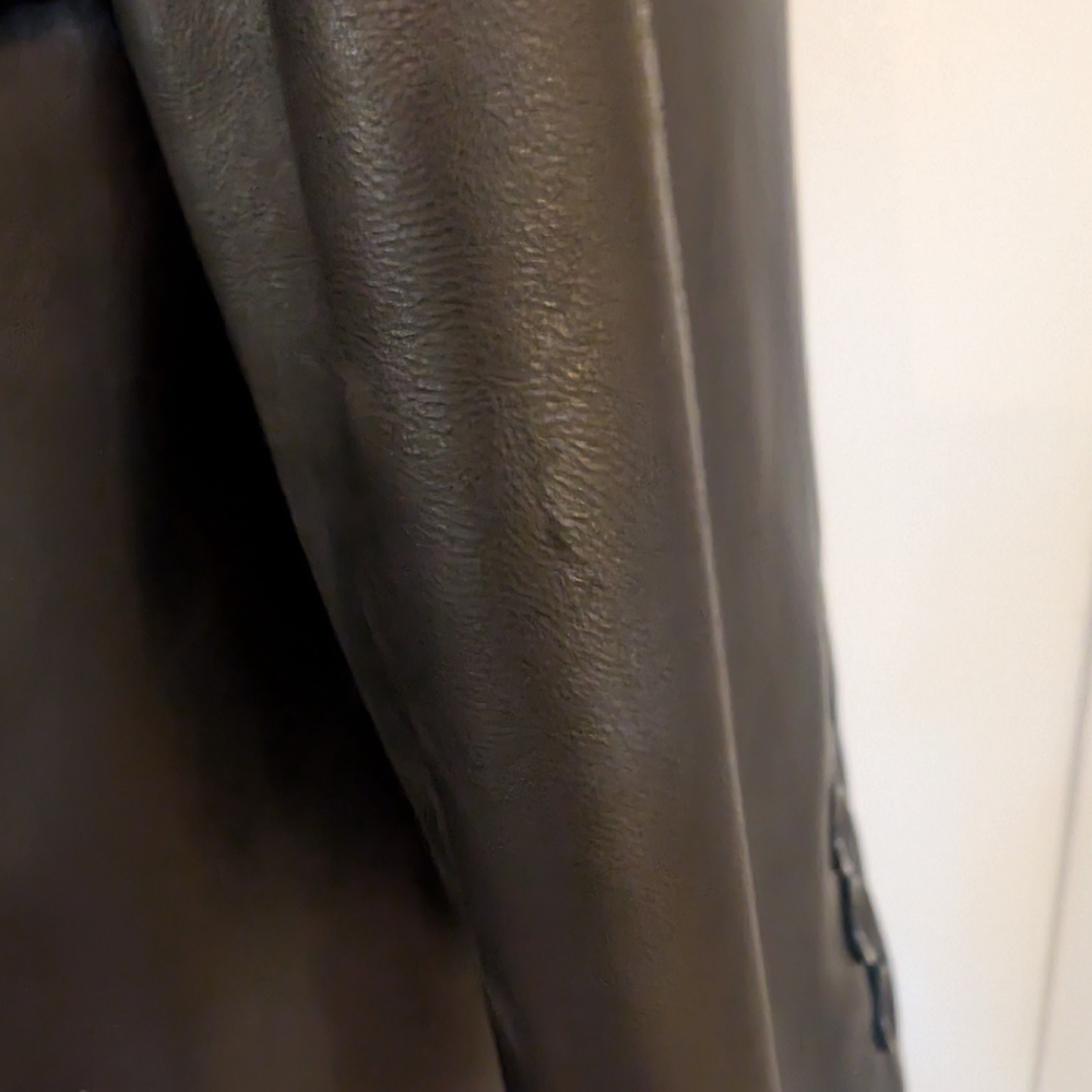 90s Black Leather Coat Midi Coat - Picture 8 of 12